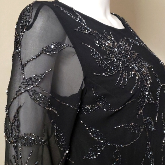 NWT J Kara Beautiful Embroidered Chiffon With Beads Evening,Party Long Dress 8P - Picture 10 of 17